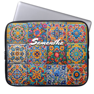 Elegant Mexican talavera red yellow tiles Laptop Sleeve