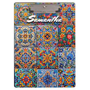 Elegant Mexican talavera red yellow tiles monogram Clipboard
