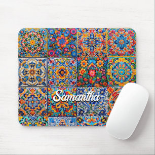 Elegant Mexican talavera red yellow tiles Mouse Mat