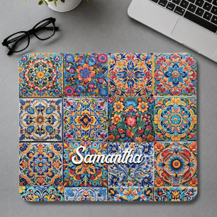 Elegant Mexican talavera red yellow tiles Mouse Mat