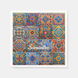 Elegant Mexican talavera red yellow tiles Napkin