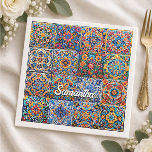 Elegant Mexican talavera red yellow tiles Napkin