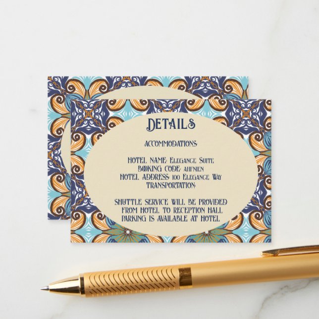 Elegant Mexican Talavera Wedding Details QR code Enclosure Card (Front/Back In Situ)
