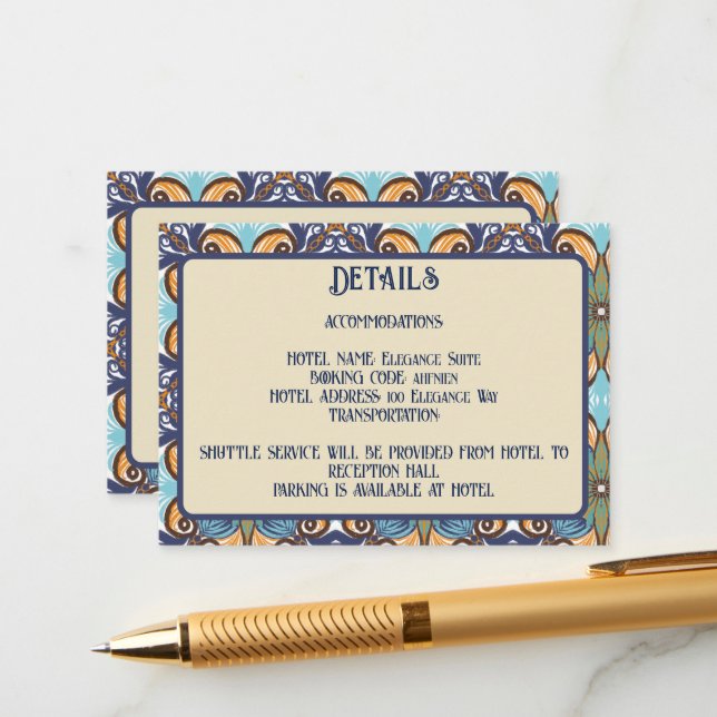 Elegant Mexican Talavera Wedding Details QR code Enclosure Card (Front/Back In Situ)