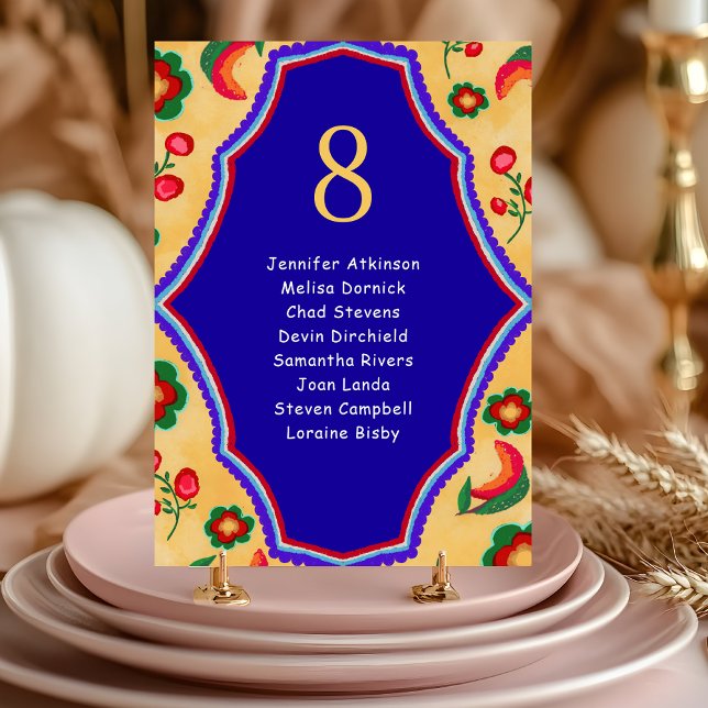 Elegant Mexican vibrant yellow blue Table Number (Creator Uploaded)