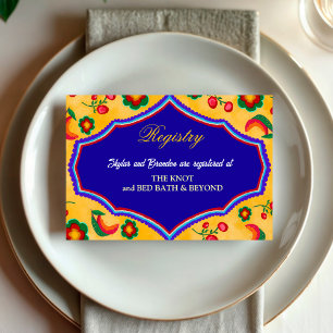  Elegant Mexican vibrant yellow blue wedding Enclosure Card