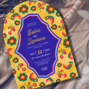  Elegant Mexican vibrant yellow blue wedding Invitation