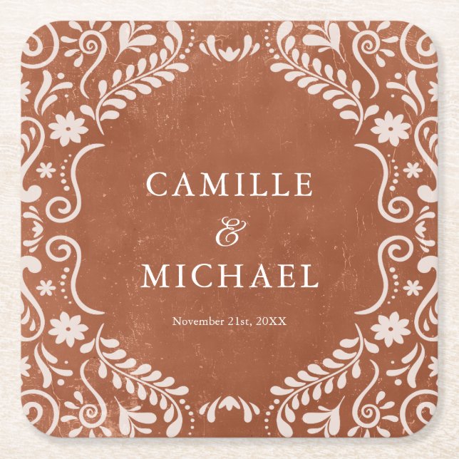 Elegant Mexican Wedding Papel Picado Coaster (Front)