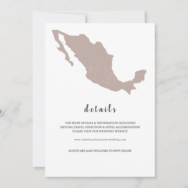 ELEGANT Mexico Wedding details Invitation (Front)