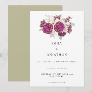 Elegant Micro Wedding Burgundy Florals Sage Green Save The Date