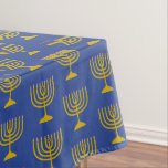 Elegant Mid Blue | Chanukah Hanukkiyah | MENORAH Tablecloth<br><div class="desc">Elegant mid blue MENORAH Tablecloth,  showing with faux gold menorah in a tiled pattern. This is a minimalist,  simple,  elegant design,  especially suitable Hanukkah.  Available in other colours,  or you can change the colour by clicking on Customise Further and choosing from the colour palette.</div>