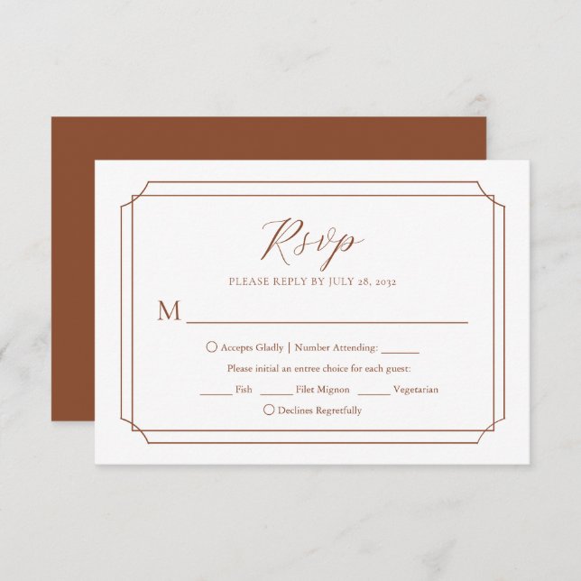 Elegant Mid Century 70s Terracotta Wedding  RSVP Card (Front/Back)