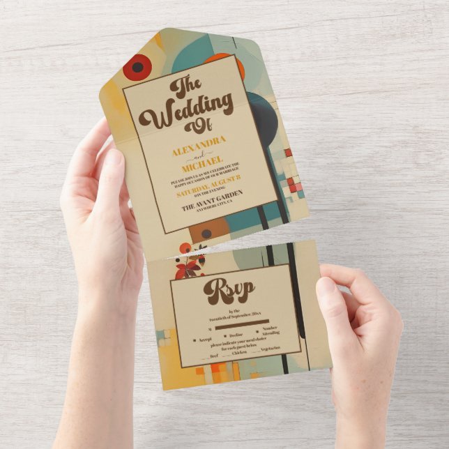 Elegant Mid Century Floral Wedding All In One Invitation (Tearaway)