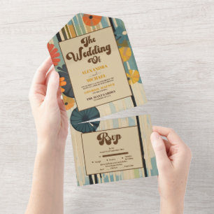 Elegant Mid Century Floral Wedding All In One Invitation