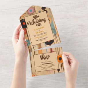 Elegant Mid Century Floral Wedding All In One Invitation