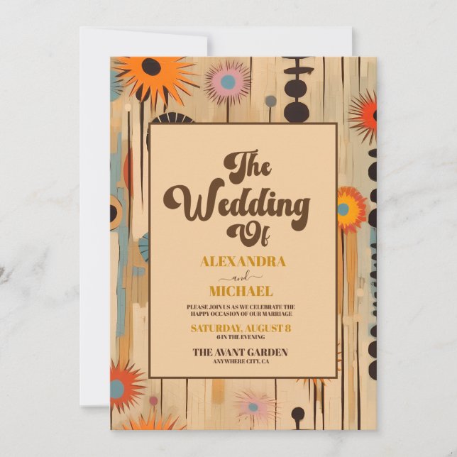 Elegant Mid Century Floral Wedding Invitation (Front)