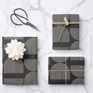 Elegant Mid Century Mod Arch Lines Black and White Wrapping Paper Sheet
