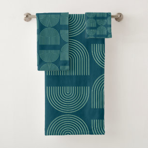 Elegant Mid Century Mod Arch Lines in Teal Blue   Bath Towel Set