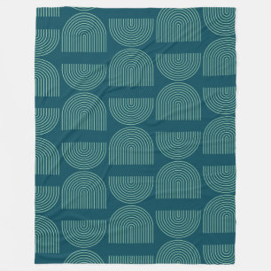 Elegant Mid Century Mod Arch Lines in Teal Blue  Fleece Blanket
