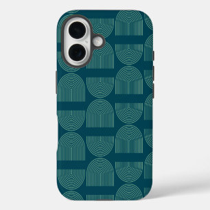Elegant Mid Century Mod Arch Lines in Teal Blue iPhone 16 Case
