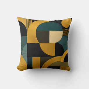 Elegant Mid-Century Modern Gold and Teal Geometric Cushion