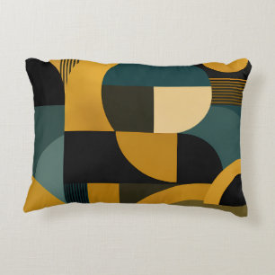Elegant Mid-Century Modern Gold and Teal Geometric Decorative Cushion