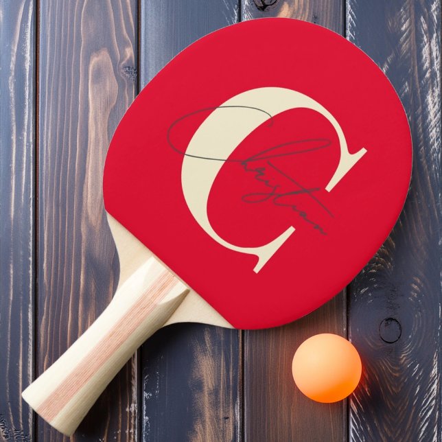 Elegant Mid-Century Monogram Cherry Picking Pink Ping Pong Paddle (Creator Uploaded)