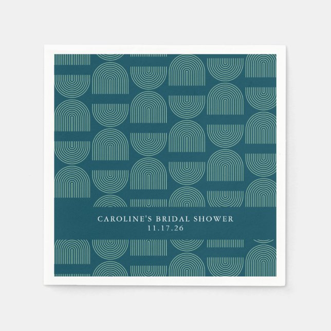 Elegant Mid Mod Arch Teal Custom Bridal Shower Napkin (Front)
