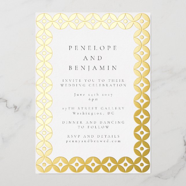 Elegant Mid Mod Geometric Wedding Chic White Gold (Front)