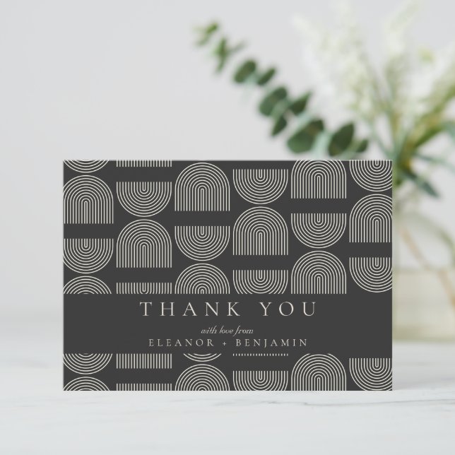 Elegant Mid Mod Lines Black White Wedding Custom Thank You Card (Standing Front)