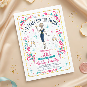 Elegant Mid Modern Champagne 50th Birthday Invitation