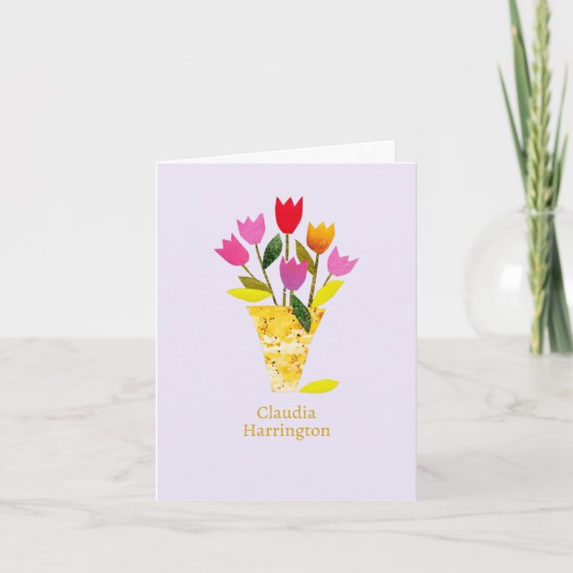 Elegant MidCentury Modern Tulips Pretty Lavender  Note Card (Front)