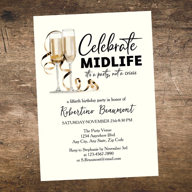Elegant Midlife Celebration Glasses 50th Birthday Invitation (Creator Uploaded)