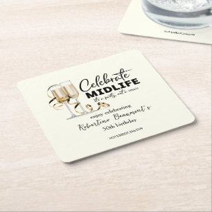 Elegant Midlife Celebration Glasses 50th Birthday Square Paper Coaster