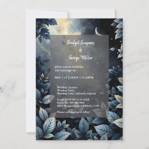 Elegant Midnight Blue and Gold Forest Wedding Invitation