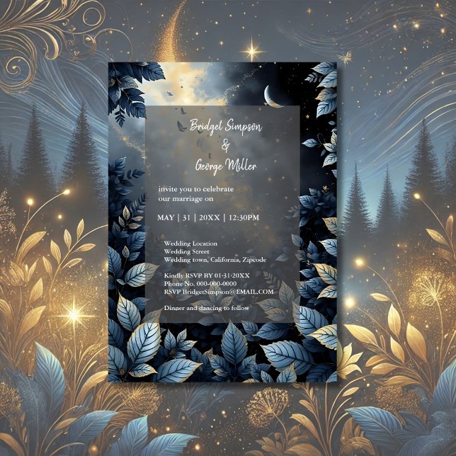Elegant Midnight Blue and Gold Forest Wedding  Invitation (Creator Uploaded)