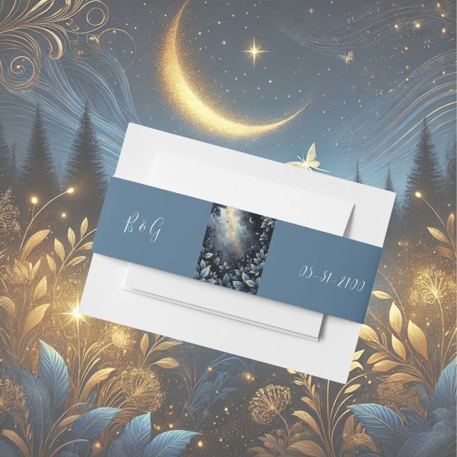 Elegant Midnight Blue and Gold Forest Wedding Invitation Belly Band (Creator Uploaded)