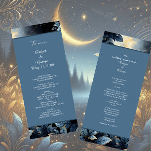 Elegant Midnight Blue and Gold Forest Wedding Programme