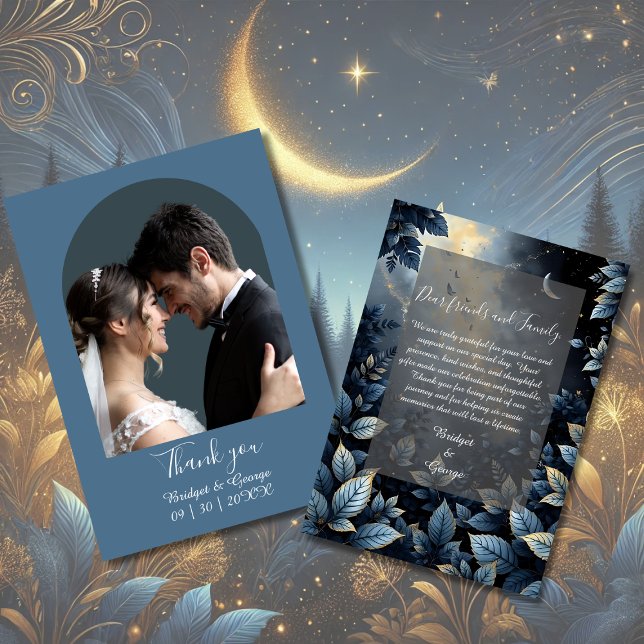 Elegant Midnight Blue and Gold Forest Wedding  Thank You Card (Creator Uploaded)