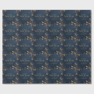 Elegant Midnight Blue and Gold Happy New Year Wrapping Paper