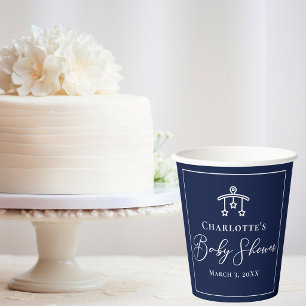 Elegant Midnight Blue Baby Shower Personalised Paper Cups