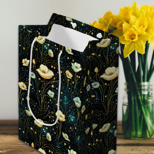 Elegant Midnight Blue Celestial Floral  Medium Gift Bag