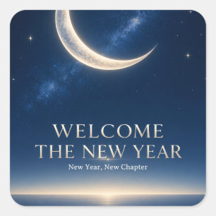 Elegant Midnight Blue Crescent Moon and Stars New Square Sticker