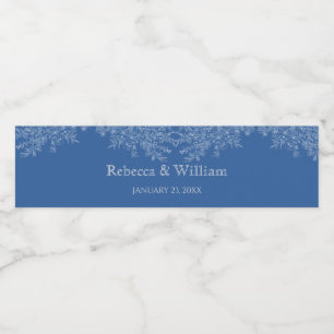 Elegant Midnight Blue Floral Wedding Water Bottle Label