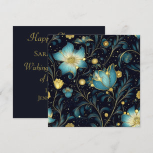 Elegant Midnight Blue & Gold Floral Christmas Holiday Card