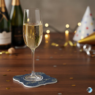 Elegant Midnight Blue & Gold New Year's Eve Clock Paper Coaster
