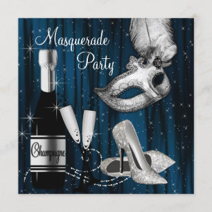 Elegant Midnight Blue Masquerade Party Invitation