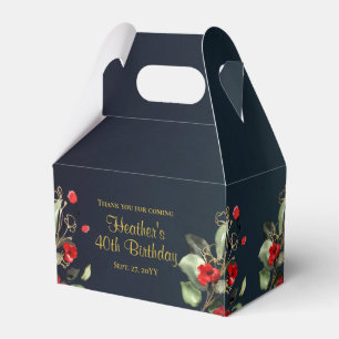 Elegant Midnight Blue Red Floral Birthday Favour Box