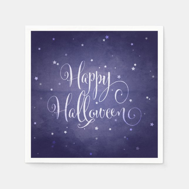 Elegant Midnight Blue Stars Happy Halloween Napkin (Front)