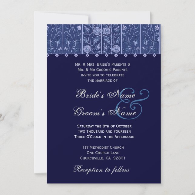 Elegant Midnight Damask Wedding Invitation (Front)